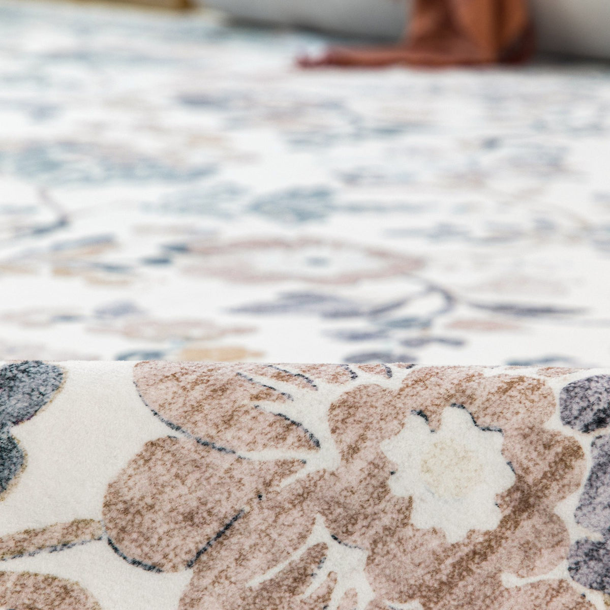 Lizzie Floral Washable Rug - Mint & Ivory