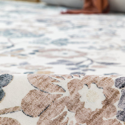 Lizzie Floral Washable Rug - Mint & Ivory