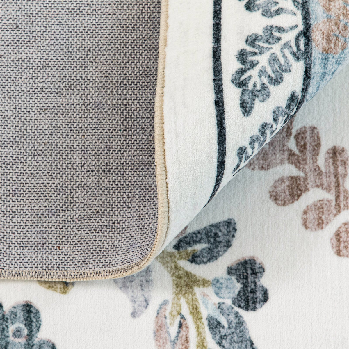 Lizzie Floral Washable Rug - Mint & Ivory