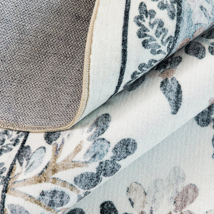 Lizzie Floral Washable Rug - Mint & Ivory