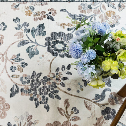 Lizzie Floral Washable Rug - Mint & Ivory