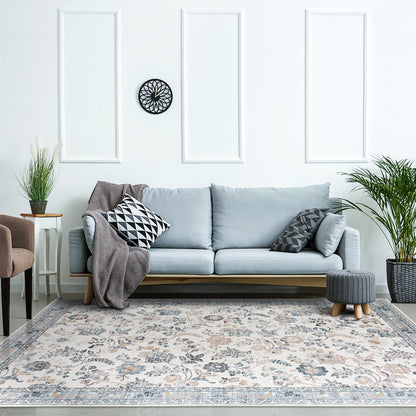 Lizzie Floral Washable Rug - Mint & Ivory