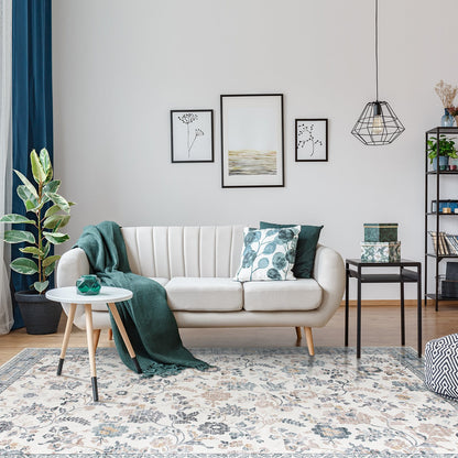 Lizzie Floral Washable Rug - Mint & Ivory