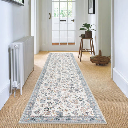 Lizzie Floral Washable Rug - Mint & Ivory