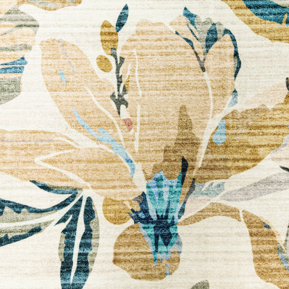Lizzie Leaf Washable Rug - Teal & Beige