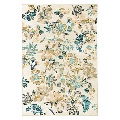 Lizzie Leaf Washable Rug - Teal & Beige