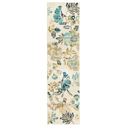 Lizzie Leaf Washable Rug - Teal & Beige