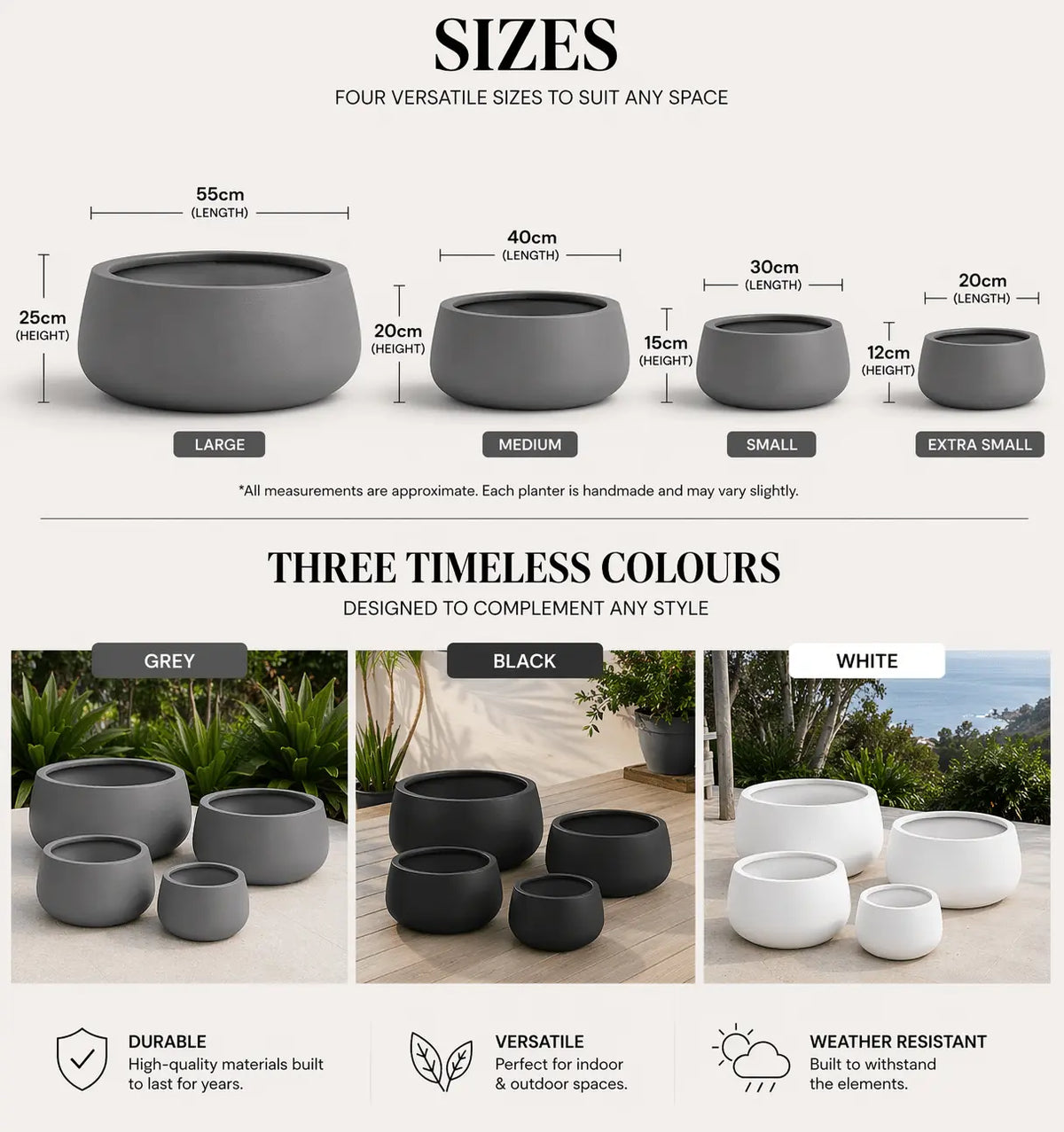 Luxury Soft Tapered Bowl Planter Set of 4 | Premium Pot Range | Matt Black