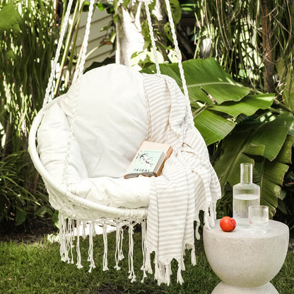 Vivere Deluxe Macrame Chair With Fringe - White