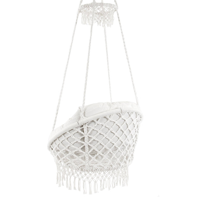 Vivere Deluxe Macrame Chair With Fringe - White