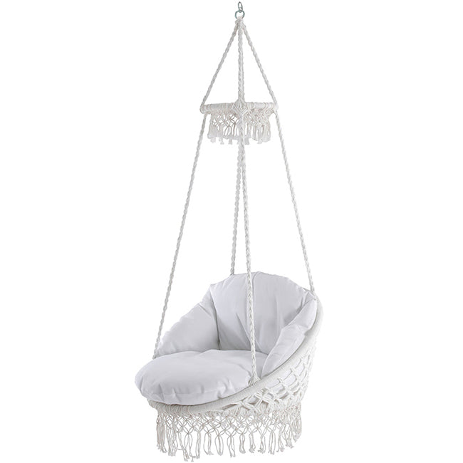 Vivere Deluxe Macrame Chair With Fringe - White
