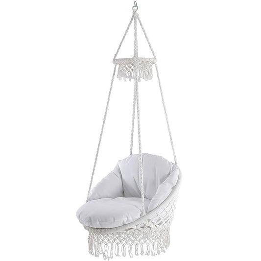 Vivere Deluxe Macrame Chair With Fringe - White