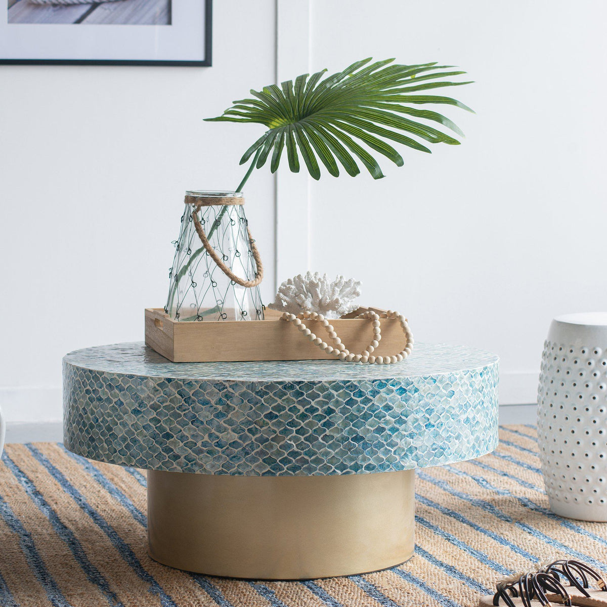 Marina Blue Shell Inlay Coffee Table 90cm
