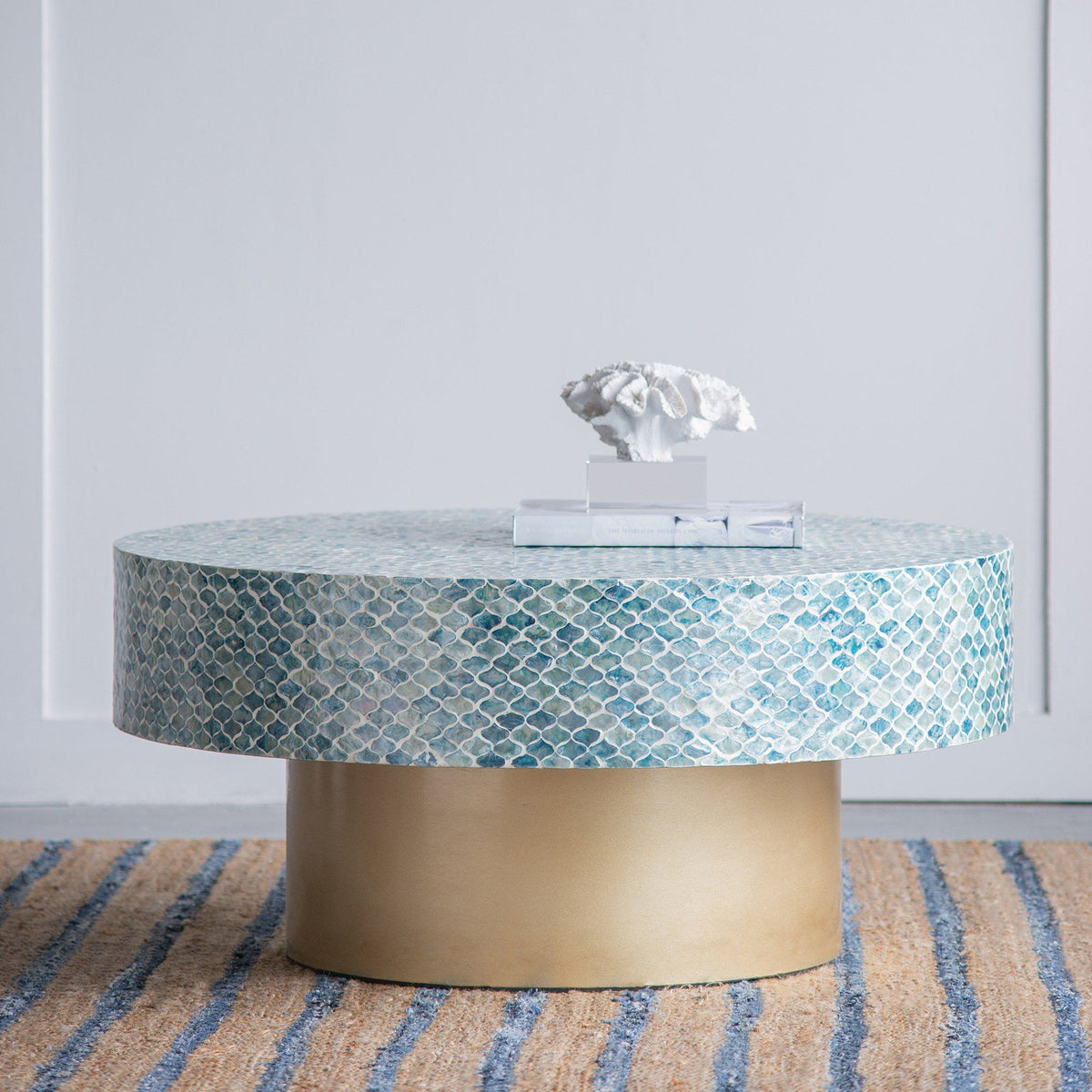 Marina Blue Shell Inlay Coffee Table 90cm