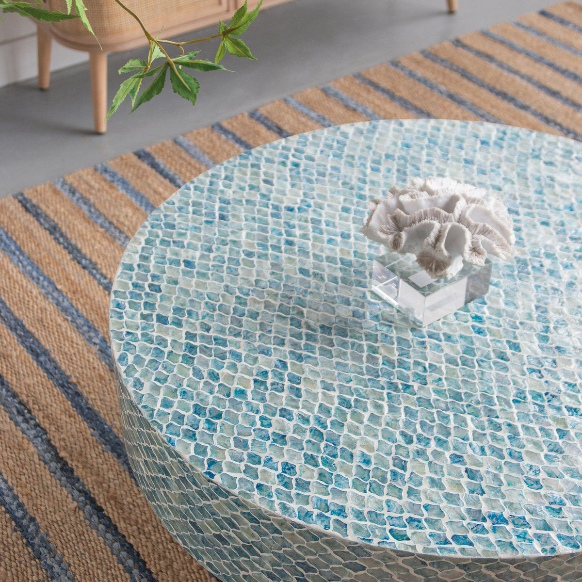 Marina Blue Shell Inlay Coffee Table 90cm