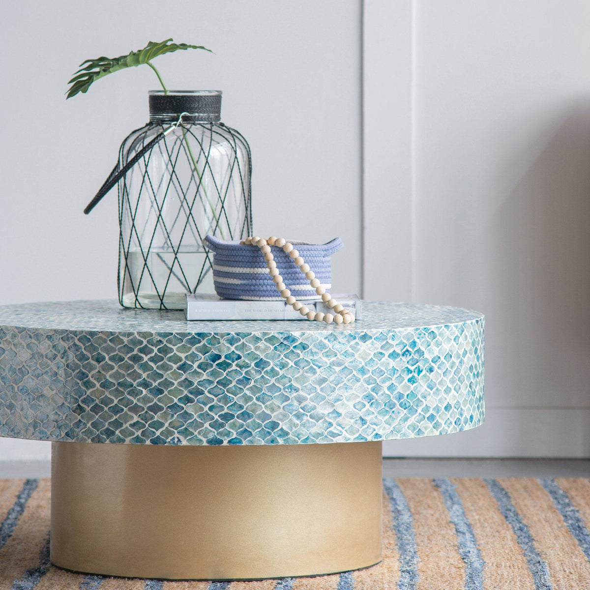 Marina Blue Shell Inlay Coffee Table 90cm