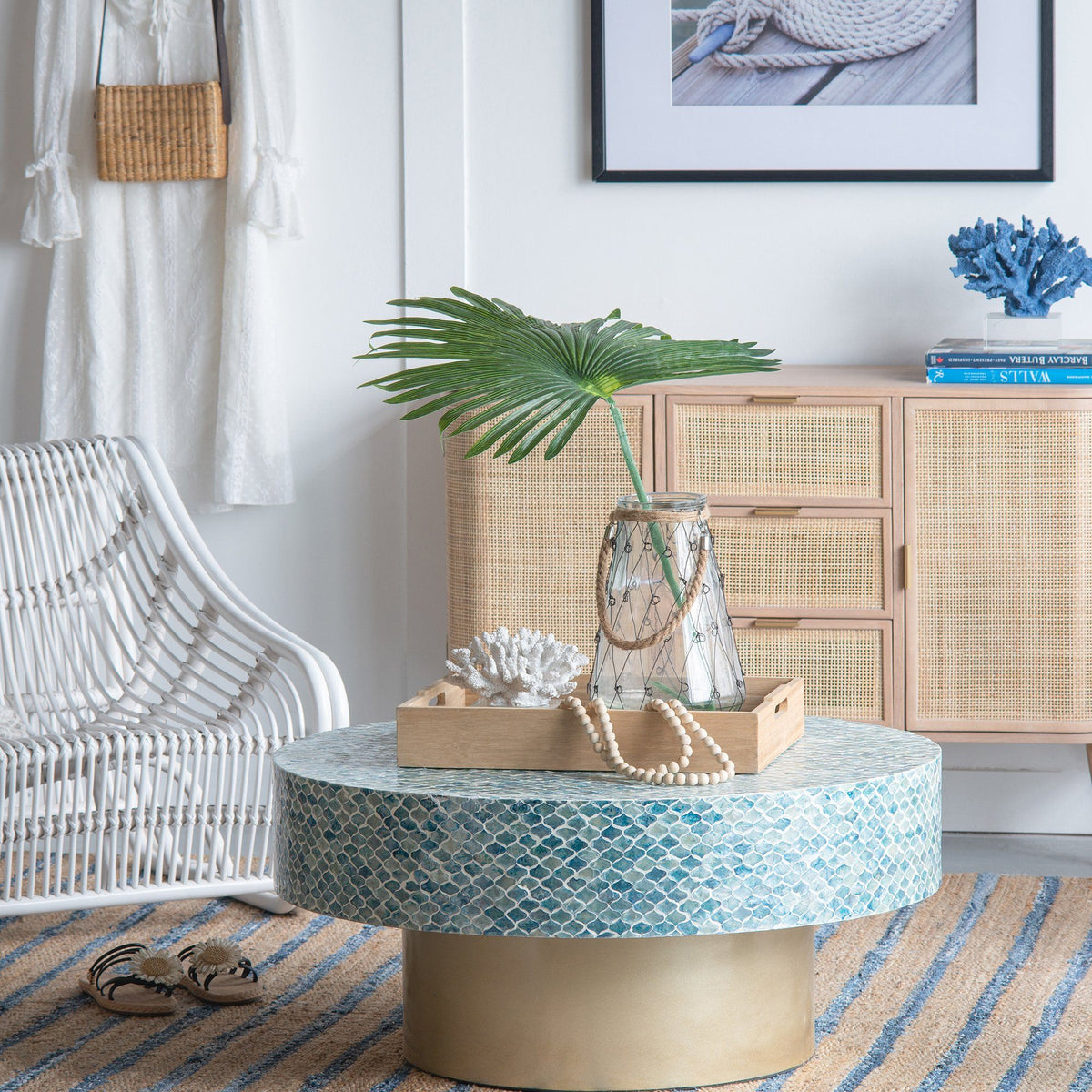 Marina Blue Shell Inlay Coffee Table 90cm