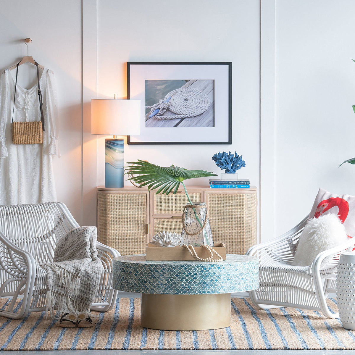 Marina Blue Shell Inlay Coffee Table 90cm