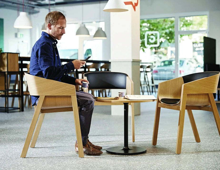 Merano Armchair - Natural Oak - Upholstered Seat and Back - Black - by TON