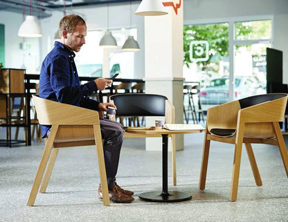 Merano Armchair - Natural Oak - Upholstered Seat and Back - Black - by TON