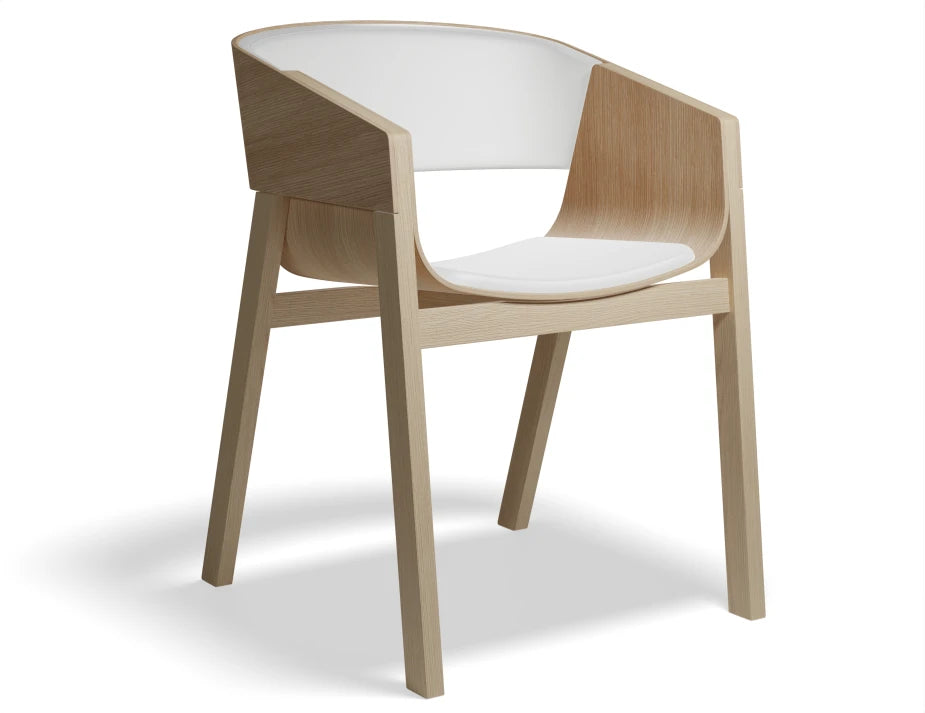Merano Armchair - Natural Oak - Upholstered Seat and Back - White - by TON