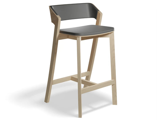 Merano Stool - Natural Oak - Black Pad - by TON