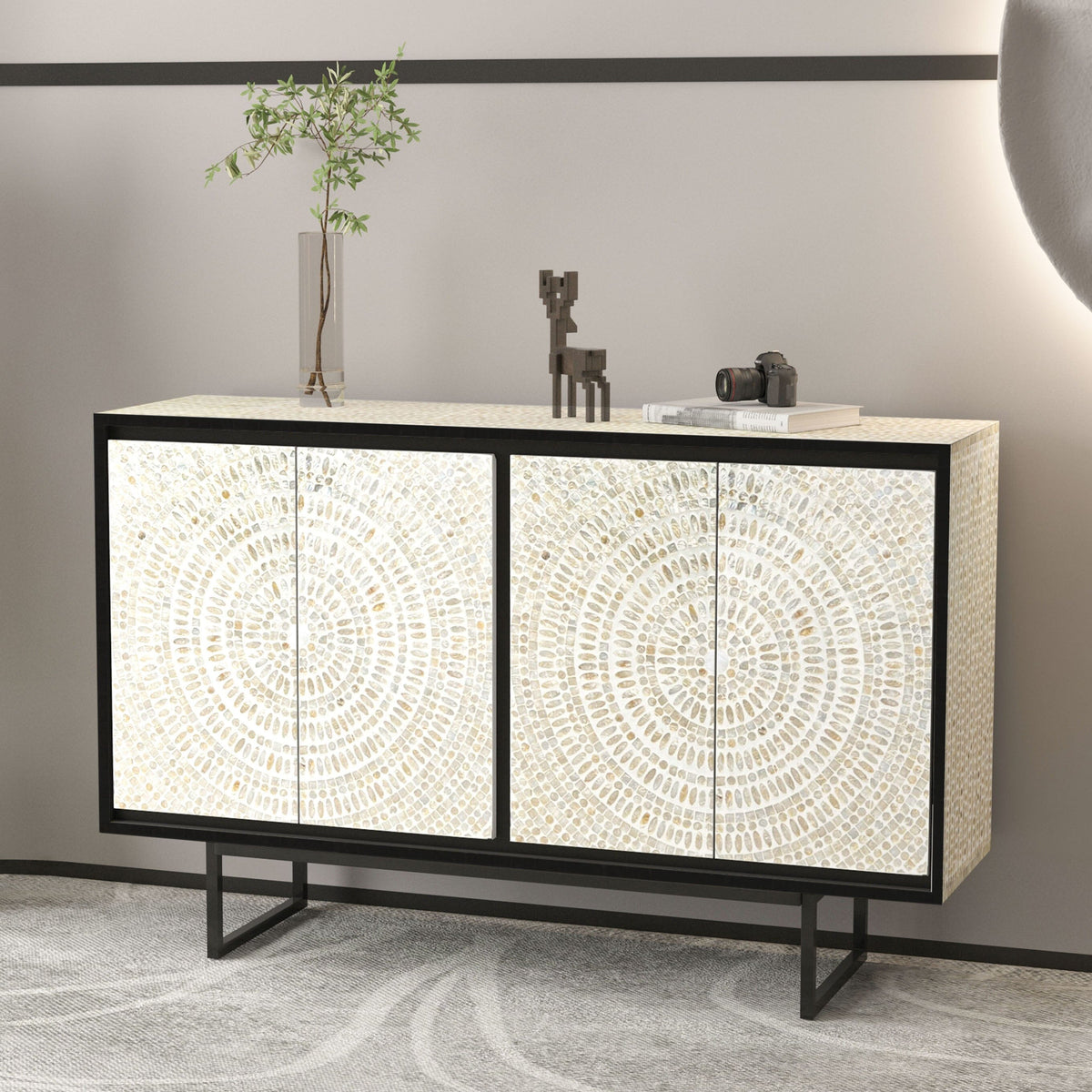 Mireille Mother of Pearl Swirl Inlay Sideboard 142cm