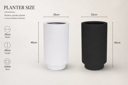 Luxury Cylinder Planter 40cm Matt White Premium Pot Range