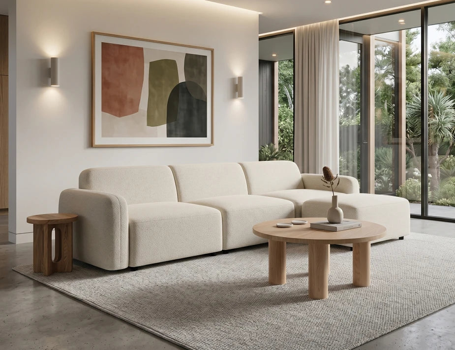 Atticus Modular Sofa - 3 Seater with Ottoman - Ivory Cream