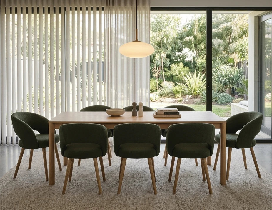Akito Dining Chair - Natural - Hunter Green Fabric
