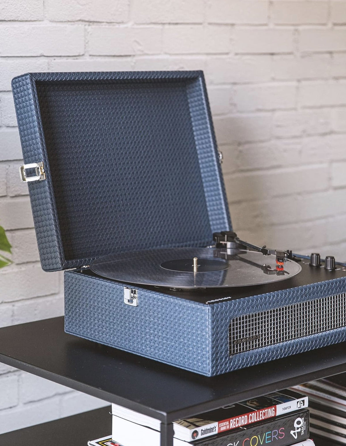 Crosley Voyager Bluetooth Portable Turntable + Bundled Crosley Record Storage Display Stand - Navy
