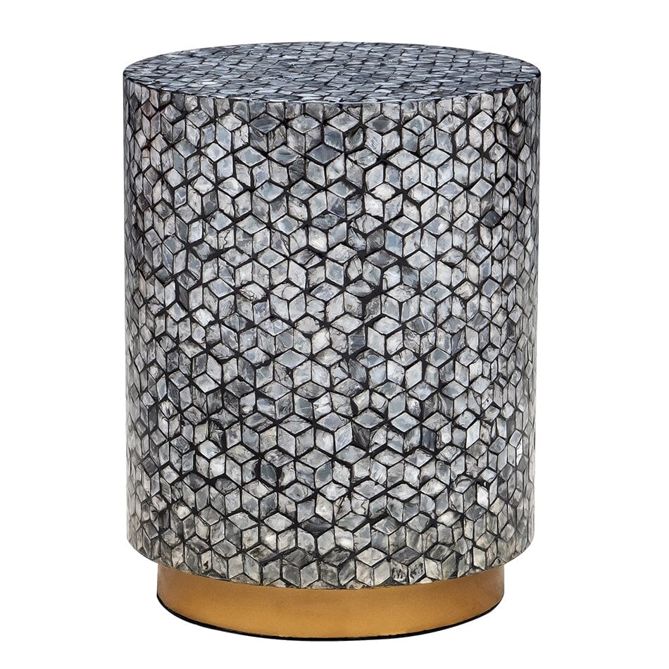 Neve Round Silver Shell Side Table Stool 45cm