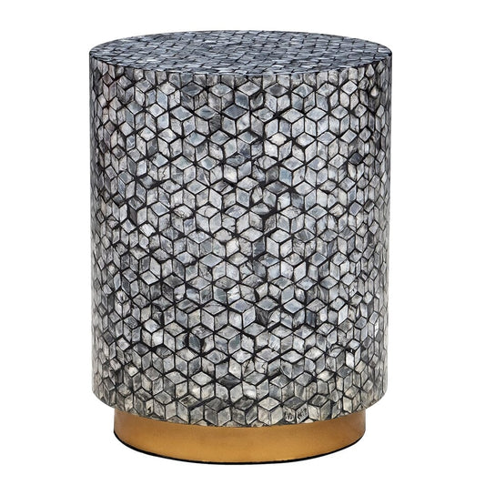 Neve Round Silver Shell Side Table Stool 45cm