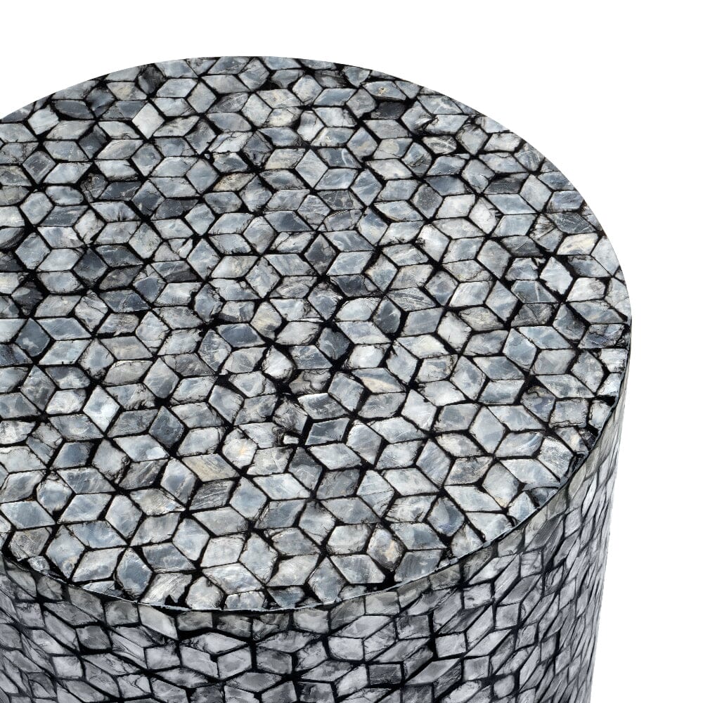 Neve Round Silver Shell Side Table Stool 45cm