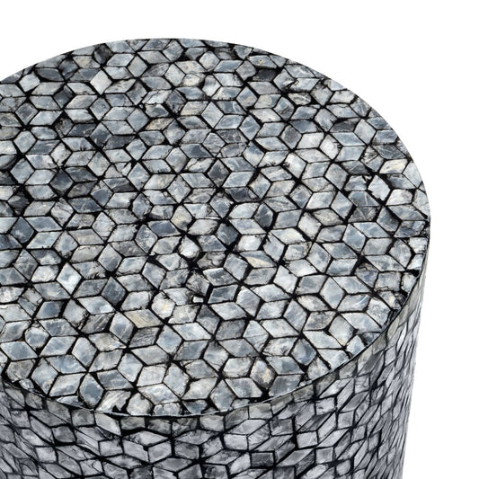Neve Round Silver Shell Side Table Stool 45cm