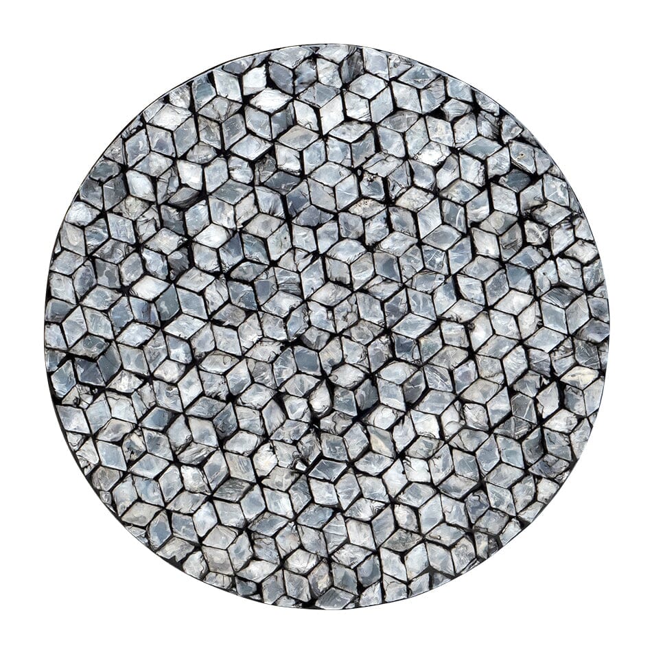Neve Round Silver Shell Side Table Stool 45cm