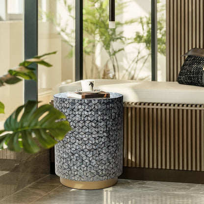 Neve Round Silver Shell Side Table Stool 45cm
