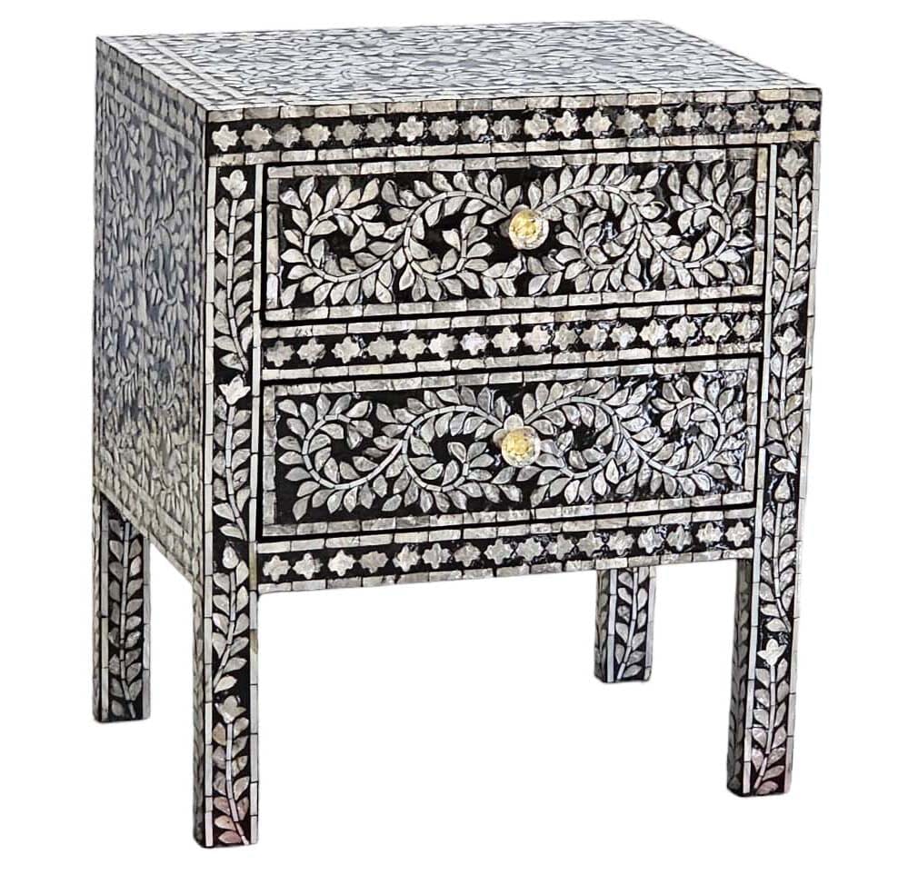 Noelani Black Mother of Pearl Bedside Table 50cm