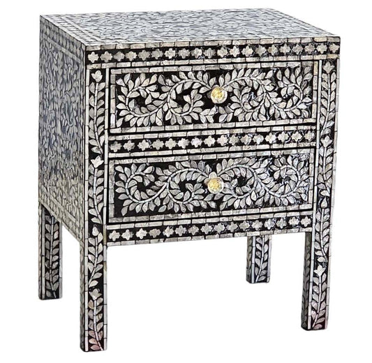 Noelani Black Mother of Pearl Bedside Table 50cm