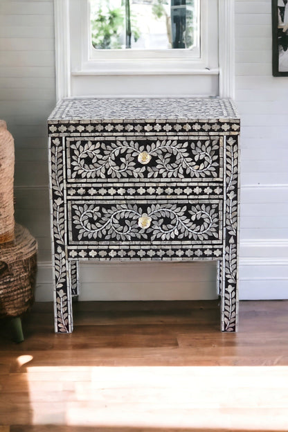 Noelani Black Mother of Pearl Bedside Table 50cm