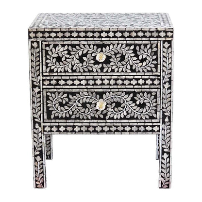Noelani Black Mother of Pearl Bedside Table 50cm