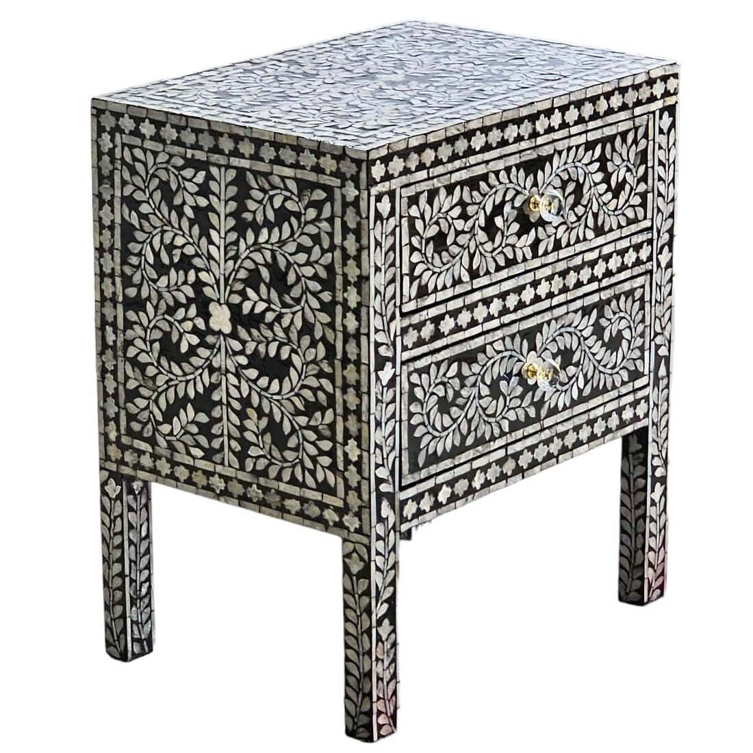 Noelani Black Mother of Pearl Bedside Table 50cm