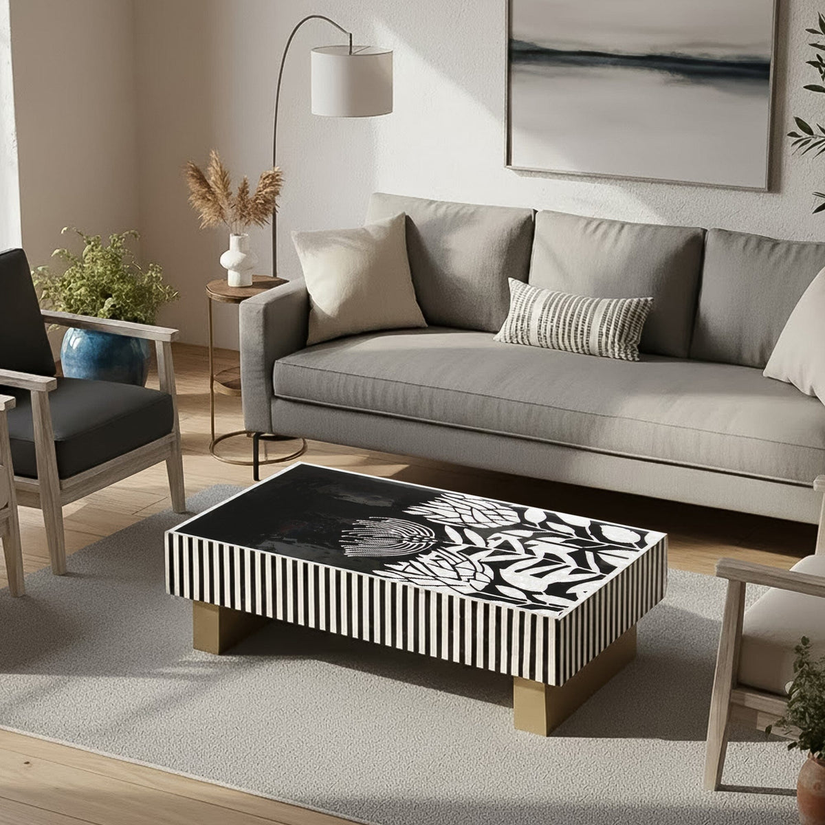Odalys Black and White Mother of Pearl Coffee Table 130cm