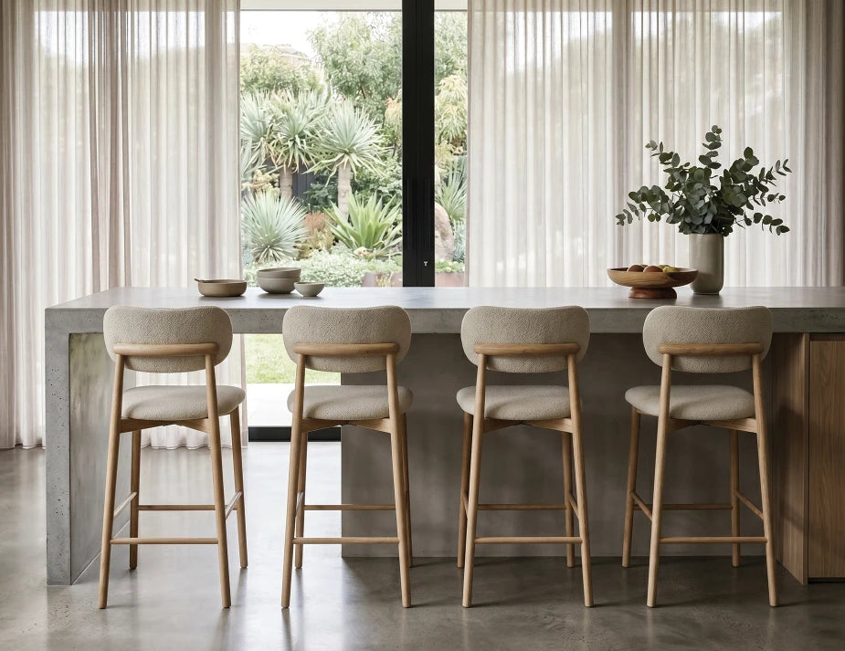 Oskar Bar Stool - Natural - Ivory Cream Fabric
