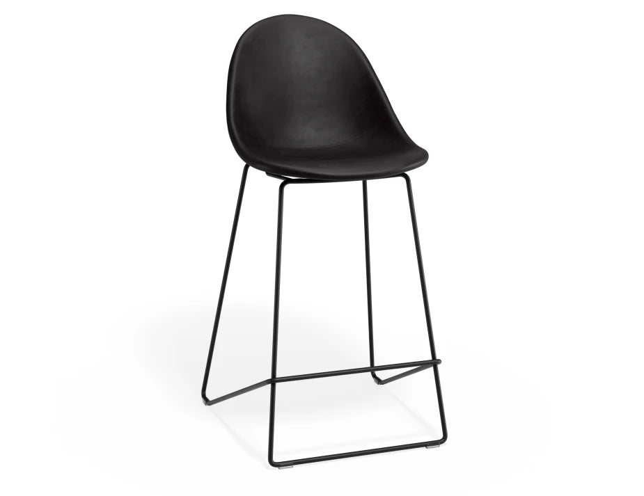 Pebble Stool Black Upholstered Vintage Seat