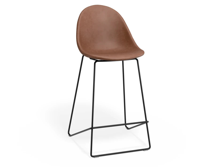 Pebble Stool Brown Upholstered Vintage Seat