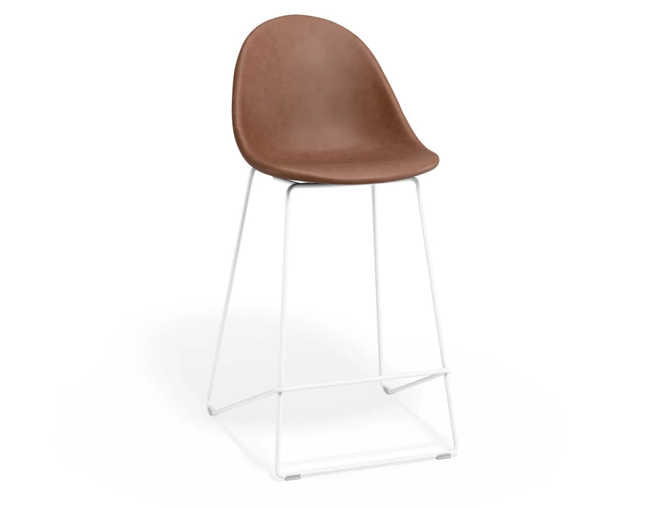 Pebble Stool Brown Upholstered Vintage Seat