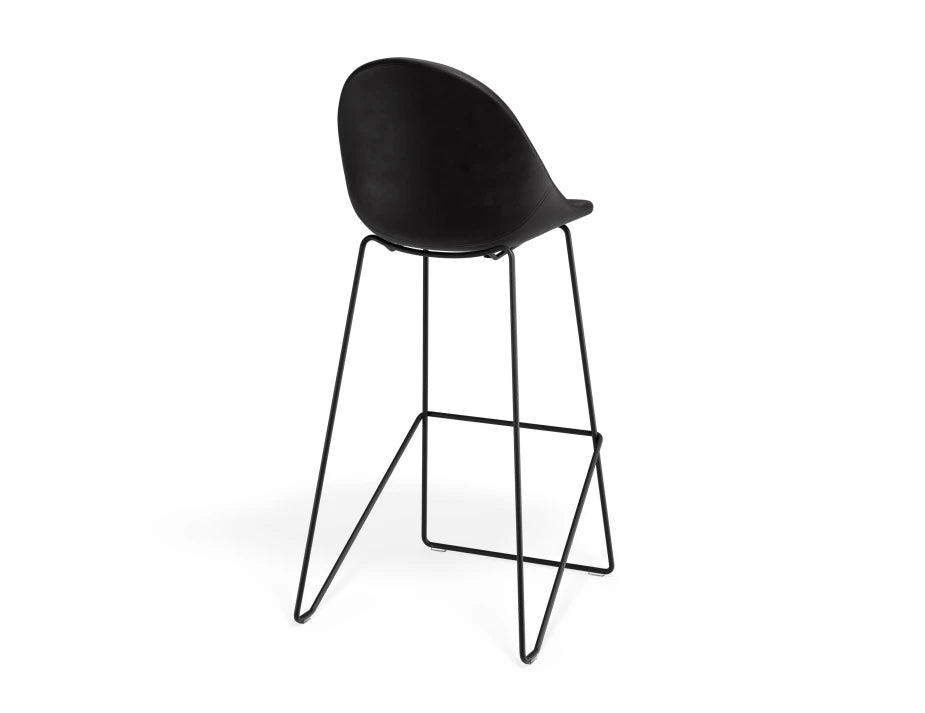 Pebble Stool Black Upholstered Vintage Seat