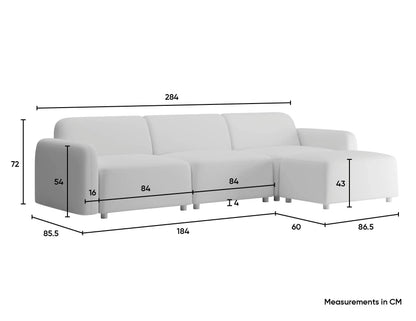 Atticus Modular Sofa - 3 Seater with Ottoman - Oyster Grey
