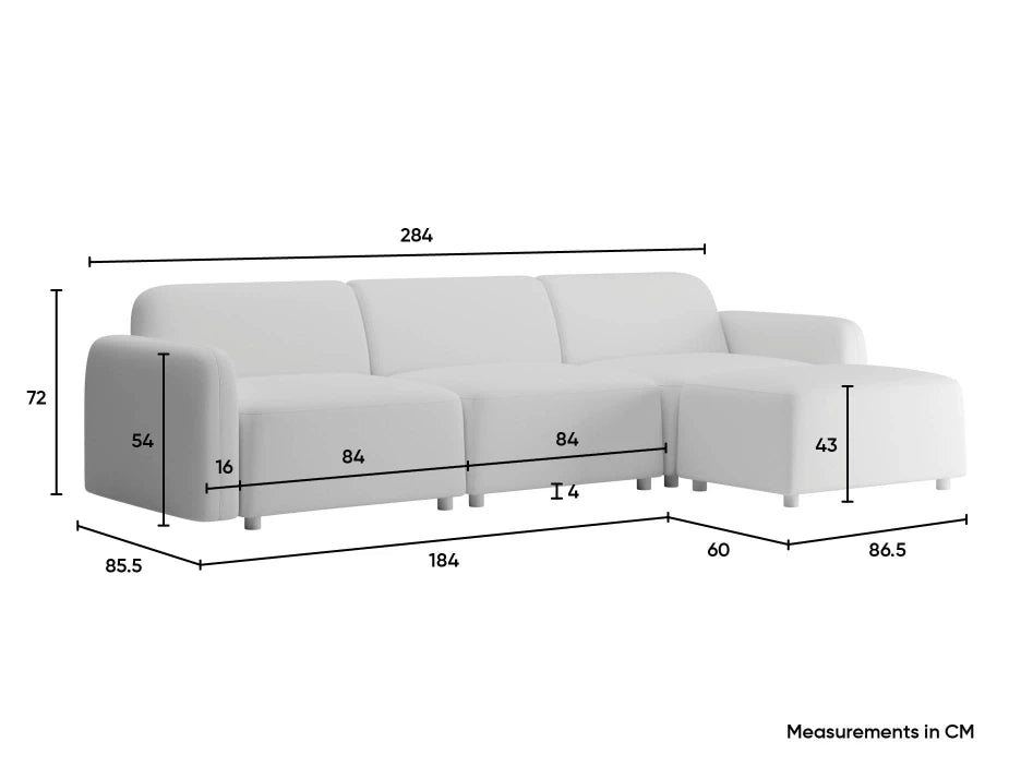 Atticus Modular Sofa - 3 Seater with Ottoman - Ivory Cream